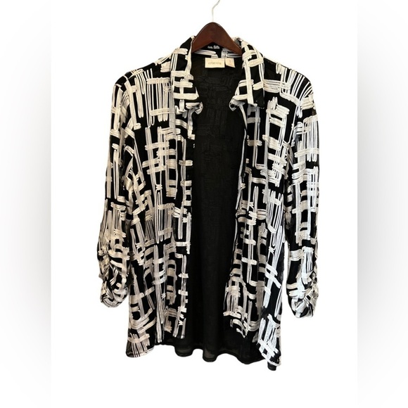 Chico’s Tops - Chico’s Black and White Sheer Over Black Lining Long Top‎ Size 3